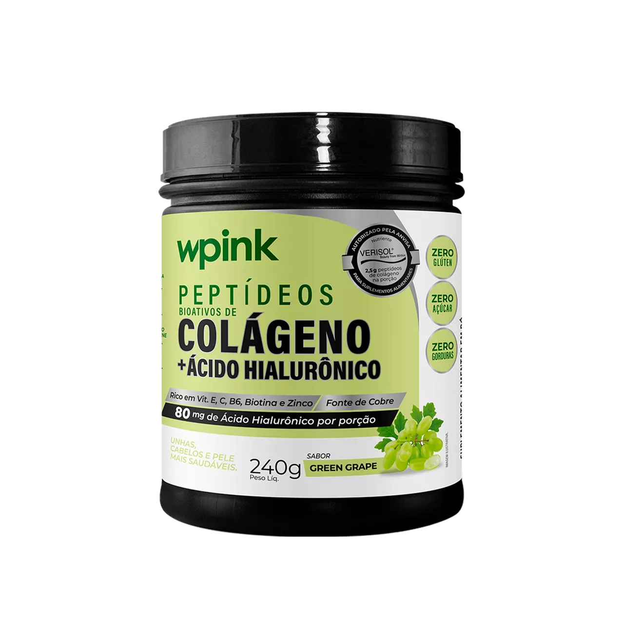 Wpink Colágeno+Ácido Hialurônico Uva Verde-240g