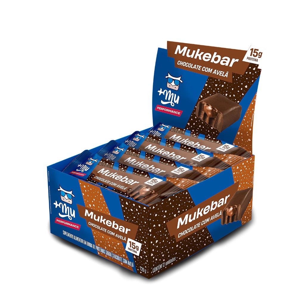 +Mu Barra de Proteína MukeBar Chocolate com Avelã-Caixa 12 Unidades