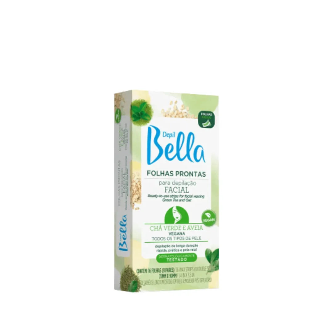 Depil Bella Folhas Prontas Facial Cha Verde e Aveia- 16 unidades