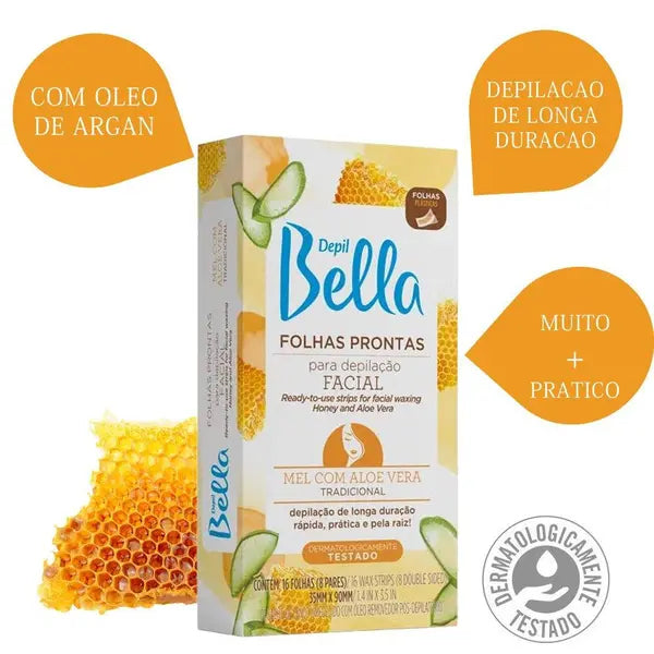 Depil Bella Folhas Prontas Facial Mel com Aloe Vera- 16 unidades